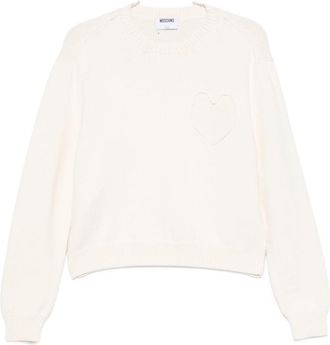 Moschino Ivory Knitted Sweater with Heart Motif