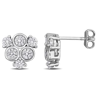 Mimi & Max Created Forever 1 1/7ct TW Lab-Grown Diamond Inverted Triangle Cluster Earrings Sterling Silver