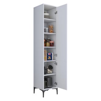 Dmora Armario Columna Dumenza, 5 Estantes, 2 Puertas, 6 Compartimentos, 40x40x199h Cm Blanco