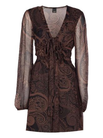 Pinko Mini-jurk met paisley-print en gestrikte hals - Bruin