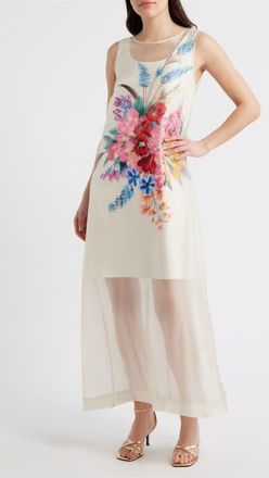 Elie Tahari The Alexis Floral Print Satin Dress in Tiara Garden Print at Nordstrom, Size X-Large