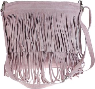 Girly HandBags Womens Large Genuine Suede Fringe Shoulder Bag Crossbody Slouch Elegant - Light Pink