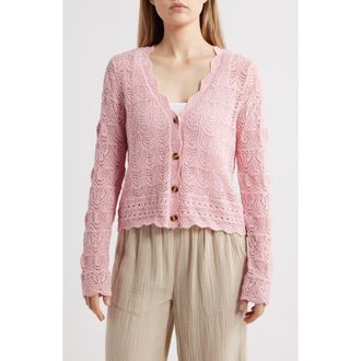 Beach Lunch Lounge Tamia Pointelle Knit Cardigan in Petal Pink at Nordstrom Rack, Size Medium