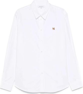 Maison Kitsun&eacute; Fox Head Shirt - Heren - Zakelijke Overhemden - Wit - M - Katoen - Overhemden