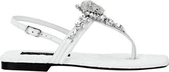 Philipp Plein Sandalen Flat Crystal Skull with Crystals - Dames - Sandalen - Wit - 35 EU - Leer - Schoenen