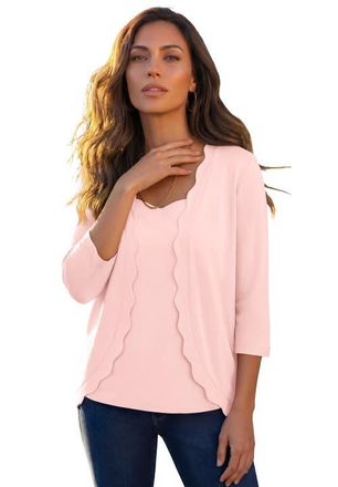 Roaman's Scalloped Cardigan And Tank Set in Soft Blush at Nordstrom, Size 16