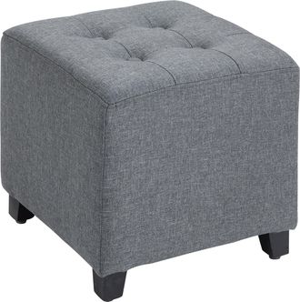 HOMCOM Linen-Look Square Ottoman Footstool w/ Button Tufts Wood Frame Padding Fabric Upholstered Stylish Home Furniture Footrest Side Table Grey | TJ