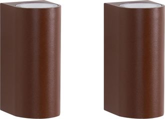 Beliani Conjunto De 2 L&aacute;mparas Led Para Pared De Exterior 21 Cm De Metal Aluminio Moderno Marr&oacute;n Lazaro