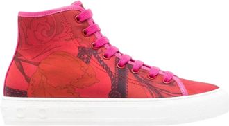 Ferragamo Womens Scarf-Print High-Top Trainer Sneakers In Red