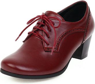 Generic Womens Lace-Up Brogue Ankle Boots with Block Heel & Faux Leather Dress Shoes,Red,1.5 UK