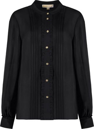 Michael Kors Zijden Blouse met Decoratieve Volants - Dames - Overhemden - Zwart - L - Overhemden
