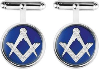 Orton West Mens Sterling Silver Masonic Cufflinks - Silver/Blue