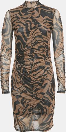 HUGO BOSS Brown Printed Stretch Mesh Ruche Short Dress