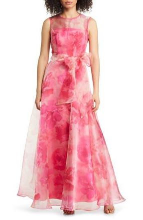 Eliza J Floral Illusion Neck Organza Ballgown in Fuchsia at Nordstrom Rack, Size 12