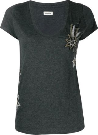 Zadig&Voltaire Tops, Dames, Grijs, S, Geborduurde grijze T-shirt