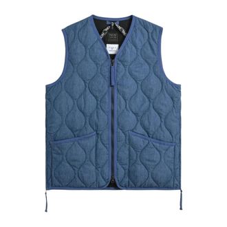 TAION Chaleco de plum&oacute;n con cuello en V y cremallera militar (Carcasa R&iacute;gida) - Jackets - Hombre - Azul - XL