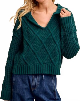 Bibi Diamond Patterned Collared Sweater Top In Hunter