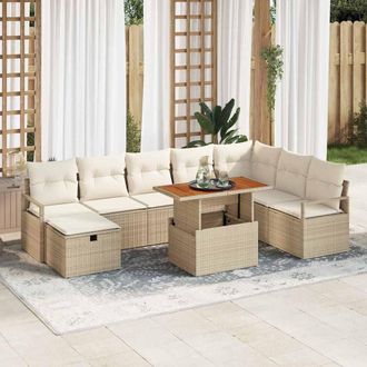 vidaXL Vidaxl - Set Divano Da Giardino Con Cuscino 9 Pcs Beige Poly Rattan