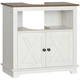 Kleankin Mueble Bajo Fregadero Con 2 Puertas Y Estante Abierto, Fabricado En Aglomerado, 60 X 30 X 60 Cm