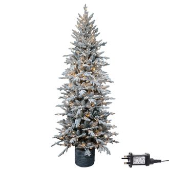 Shatchi 4Ft/1.2m Pre Lit Piedmont Pine Snow Flocked Christmas Tree with 90 Warm White LED in Grey | Size: 6ft