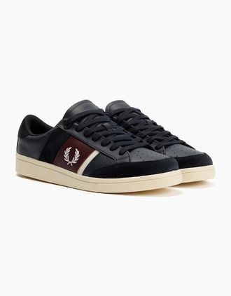Fred Perry Mens Fred Perry B725 Leather Suede Mens Navy/Ecru/Oxblood Trainers - Blue - Size: 10