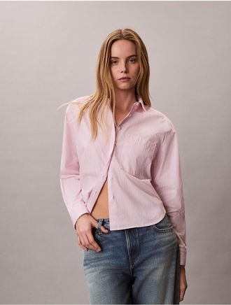 Calvin Klein Jeans Calvin Klein Womens Cotton Poplin Boxy Button-Down Shirt - Pink - XL