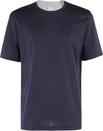 Eleventy Blue Layered Crewneck Cotton T-Shirt