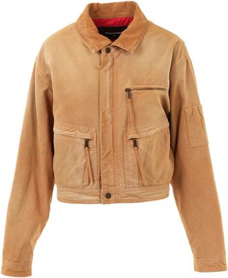 Dsquared2 Light Jackets, female, Brown, Size: S Utility Distressed Bomber