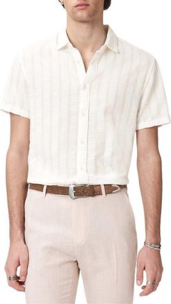 John Varvatos Carson Textured Short Sleeve Cotton Button-Up Shirt in White at Nordstrom, Size Xx-Large