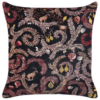 Beliani Coj&iacute;n De Terciopelo Negro Rosa 45 X 45 Cm Algod&oacute;n Patr&oacute;n Bot&aacute;nico Ricinus