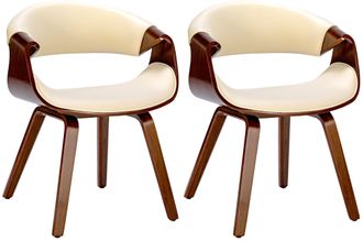Clp Clp - Set De 2 Sillas De Comedor Foley Nogal/crema Simil Cuero