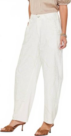 Current Air Embroidered Denim Barrel Pants In White