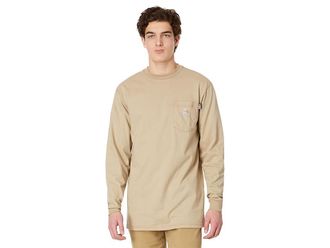 Carhartt Work in Progress Big Tall Flame-Resistant Force Cotton Long Sleeve T-Shirt Mens T Shirt Khaki : 2XL (Tall), Cotton/Jersey
