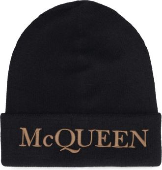 Alexander McQueen Embroidered Logo Beanie - Heren - Hoeden - Zwart - ONE Size - Accessoires
