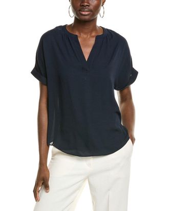 T Tahari Split Neck Rolled Cuff Blouse