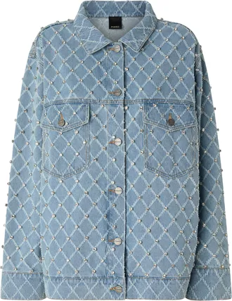Pinko Denim Jacket With Diamond Pattern And Rhinestones