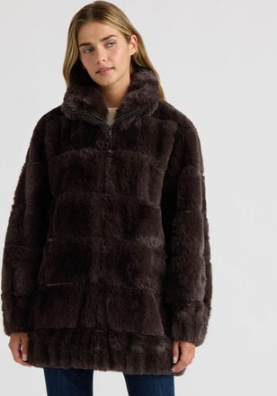 NVLT Womens Faux Fur Zip Jacket with Elastic Waistband and Cuffs