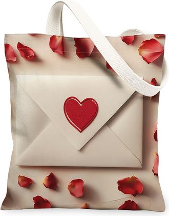 Generic Romantic Floral Canvas Tote Bags, Love Petal Design Reusable Bags, Spring Elegant Chic Lightweight Washable Canvas for Travel Beach 13x15 Inch