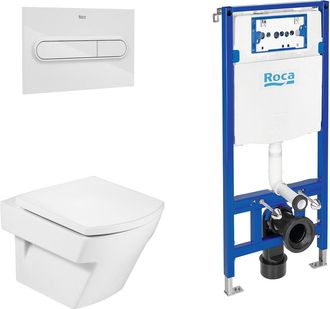 Roca Roca Pack Hall+duplo Inodoro Suspendido Rimless Pulsador Blanco - Asiento: Caida Amortiguada - Ref: A346627+a801622004+a890070020+a890195000