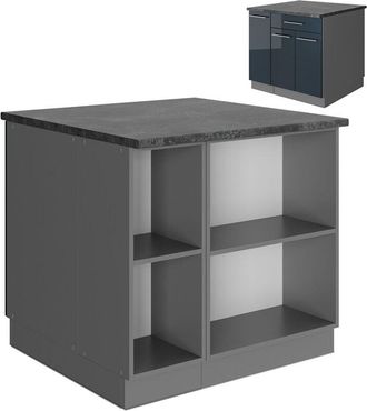 Vicco Isla De Cocina Fame-line, Azul Oscuro Alto Brillo/antracita, 90 Cm Con Caj&oacute;n, Sin Encimera Vicco