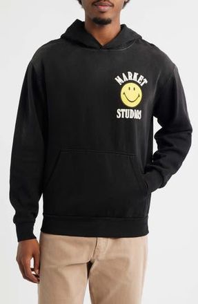 Market SMILEY Upside Down Lockup Hoodie in Jet Black at Nordstrom Rack, Size X-Large R