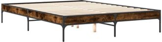 vidaXL Estructura cama madera ingeniería metal roble ahumado 150x200cm Vidaxl