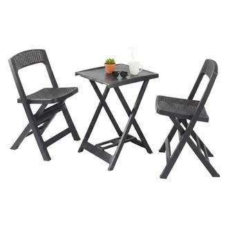 Dmora Set De Sal&oacute;n Exterior Cassville, Sal&oacute;n Exterior 2 Plazas, Mesa Made In Italy, Set Plegable, Negro Antracita