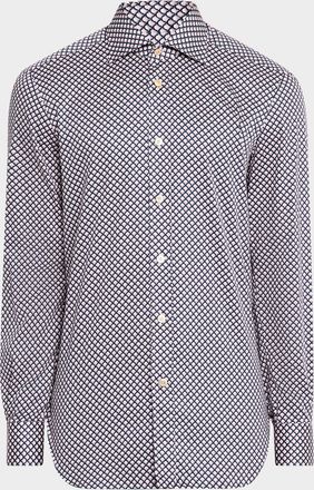 Kiton Mens Cotton Geometric Sport Shirt