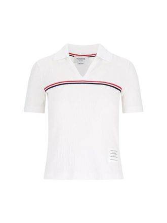 Thom Browne Three Stripes Knit Polo - White