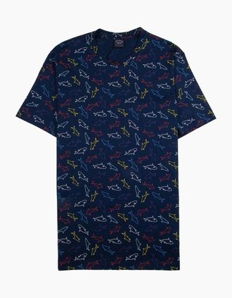 Paul & Shark Mens Paul And Shark Multi Shark Print Crew T-Shirt Navy - Size: 40