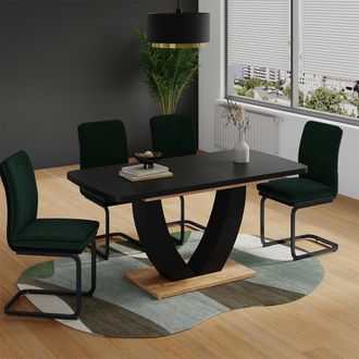 Vicco Mesa De Comedor Fenaro, Roble Negro/dorado, 120 X 80 Cm Extensible, Vicco