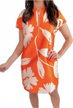 Jade Yoga Zipper Brocade Dress In Orange Floral