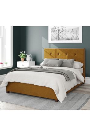 Aspire Home Accents Presley Upholstered Ottoman Storage Bed, Plush Velvet Fabric in Mustard | Size: King