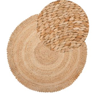 Beliani Beliani - Alfombra Beige Redonda 140 Cm Estilo Boho R&uacute;stico Espiral Trenzado De Yute Natural Sal&oacute;n Dormitorio Comedor Erence